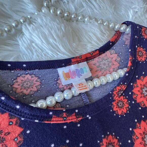 LuLaRoe XS Carly Dress Navy Pink Floral Swing Stretch Knit Pocket Size xs - Picture 11 of 12